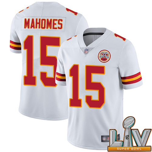Super Bowl LV 2021 Youth Kansas City Chiefs #15 Mahomes Patrick White Vapor Untouchable Limited Player Football Nike NFL Jersey